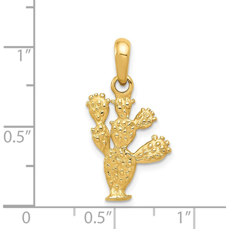 14K Yellow Gold 3D Textured Cactus Pendant Necklace Charm - 26mm Length by Oro Pregiato