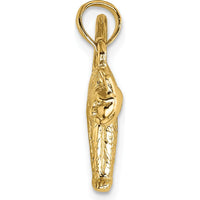 14K Yellow Gold 3D Textured Cat Charm with Raised Tail - Playful Pendant by Oro Pregiato