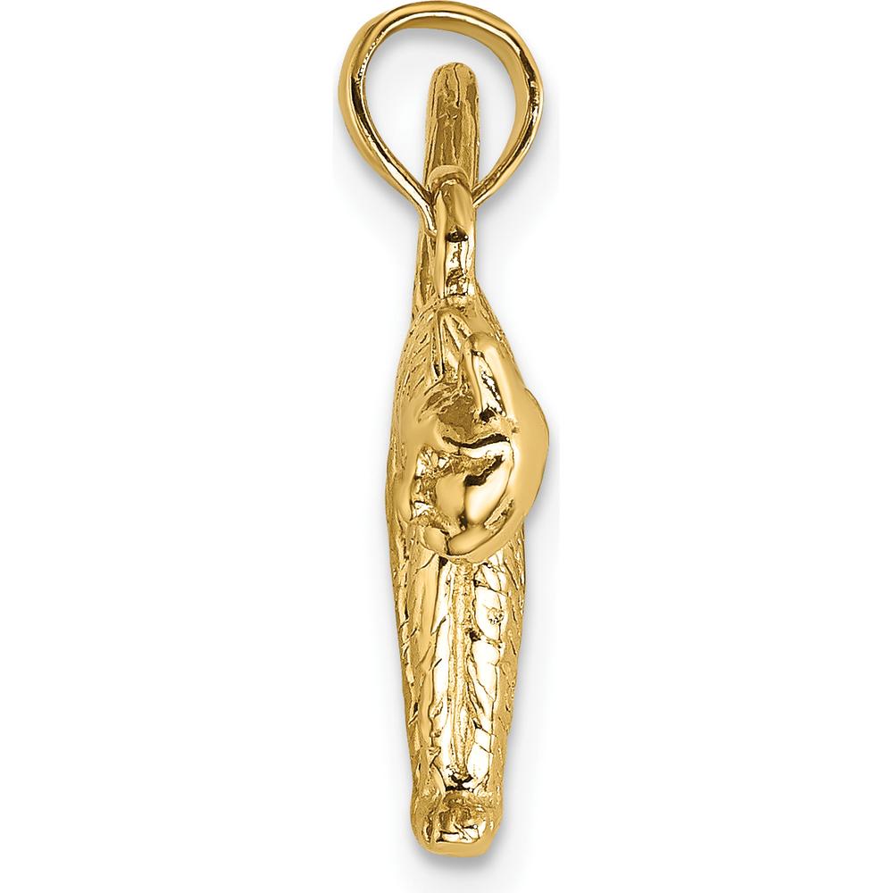 14K Yellow Gold 3D Textured Cat Charm with Raised Tail - Playful Pendant by Oro Pregiato