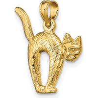 14K Yellow Gold 3D Textured Cat Charm with Raised Tail - Playful Pendant by Oro Pregiato