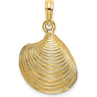 14K Yellow Gold 3D Textured Clam Shell Charm Pendant - 26mm Length by Oro Pregiato