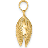14K Yellow Gold 3D Textured Clam Shell Charm Pendant - 26mm Length by Oro Pregiato