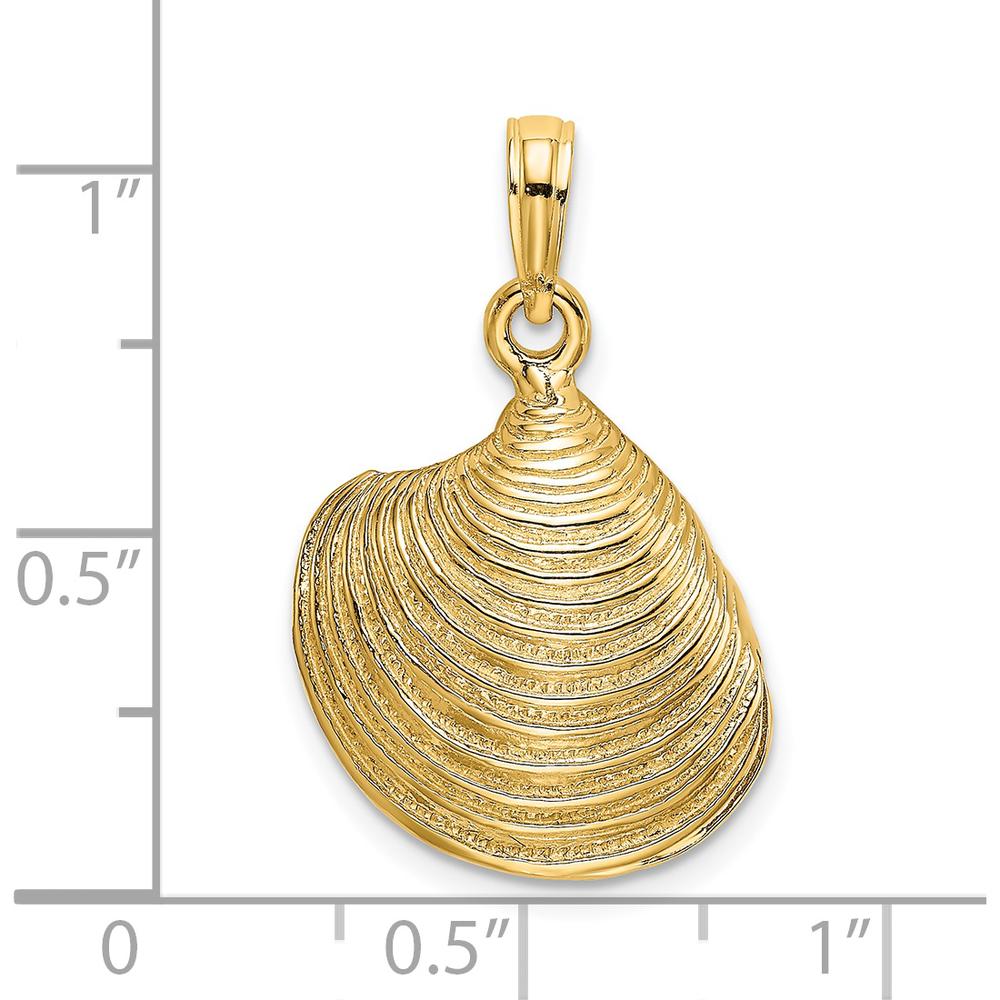 14K Yellow Gold 3D Textured Clam Shell Charm Pendant - 26mm Length by Oro Pregiato