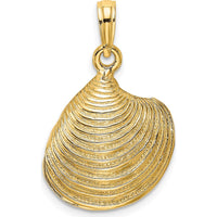 14K Yellow Gold 3D Textured Clam Shell Charm Pendant - 26mm Length by Oro Pregiato