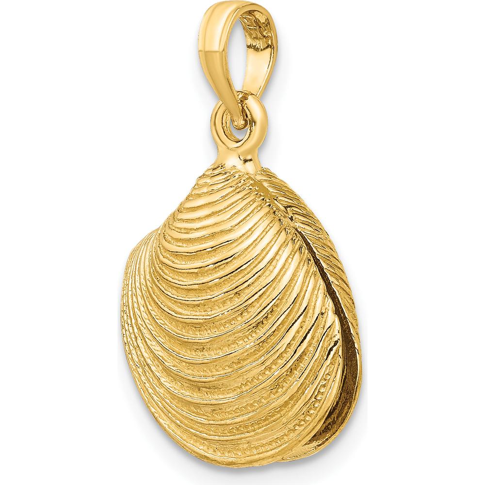14K Yellow Gold 3D Textured Clam Shell Charm Pendant - 26mm Length by Oro Pregiato