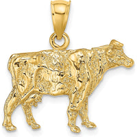 14K Yellow Gold 3D Textured Cow Pendant Charm - 20.43mm Length by Oro Pregiato