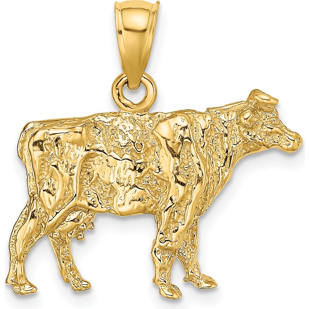 14K Yellow Gold 3D Textured Cow Pendant Charm - 20.43mm Length by Oro Pregiato