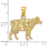 14K Yellow Gold 3D Textured Cow Pendant Charm - 20.43mm Length by Oro Pregiato