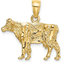 14K Yellow Gold 3D Textured Cow Pendant Charm - 20.43mm Length by Oro Pregiato