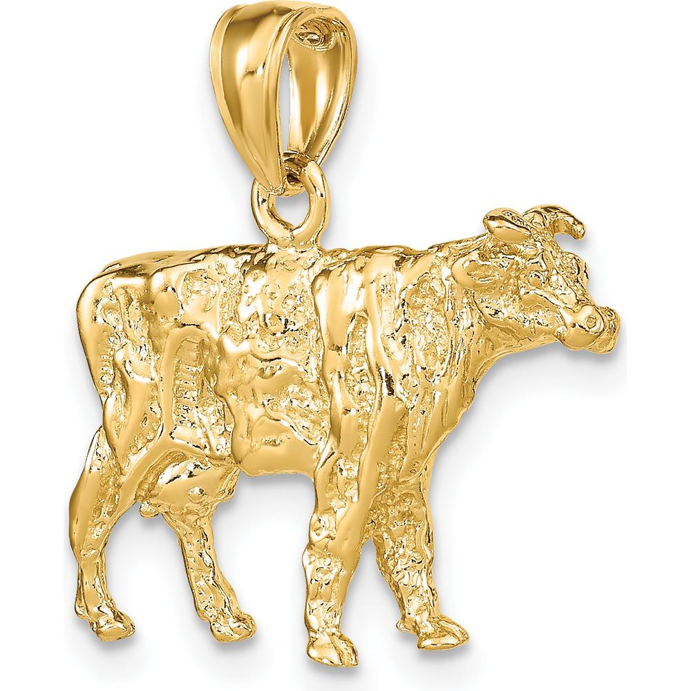 14K Yellow Gold 3D Textured Cow Pendant Charm - 20.43mm Length by Oro Pregiato
