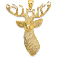 14K Yellow Gold 3D Textured Deer Head 12-Point Buck Charm by Oro Pregiato