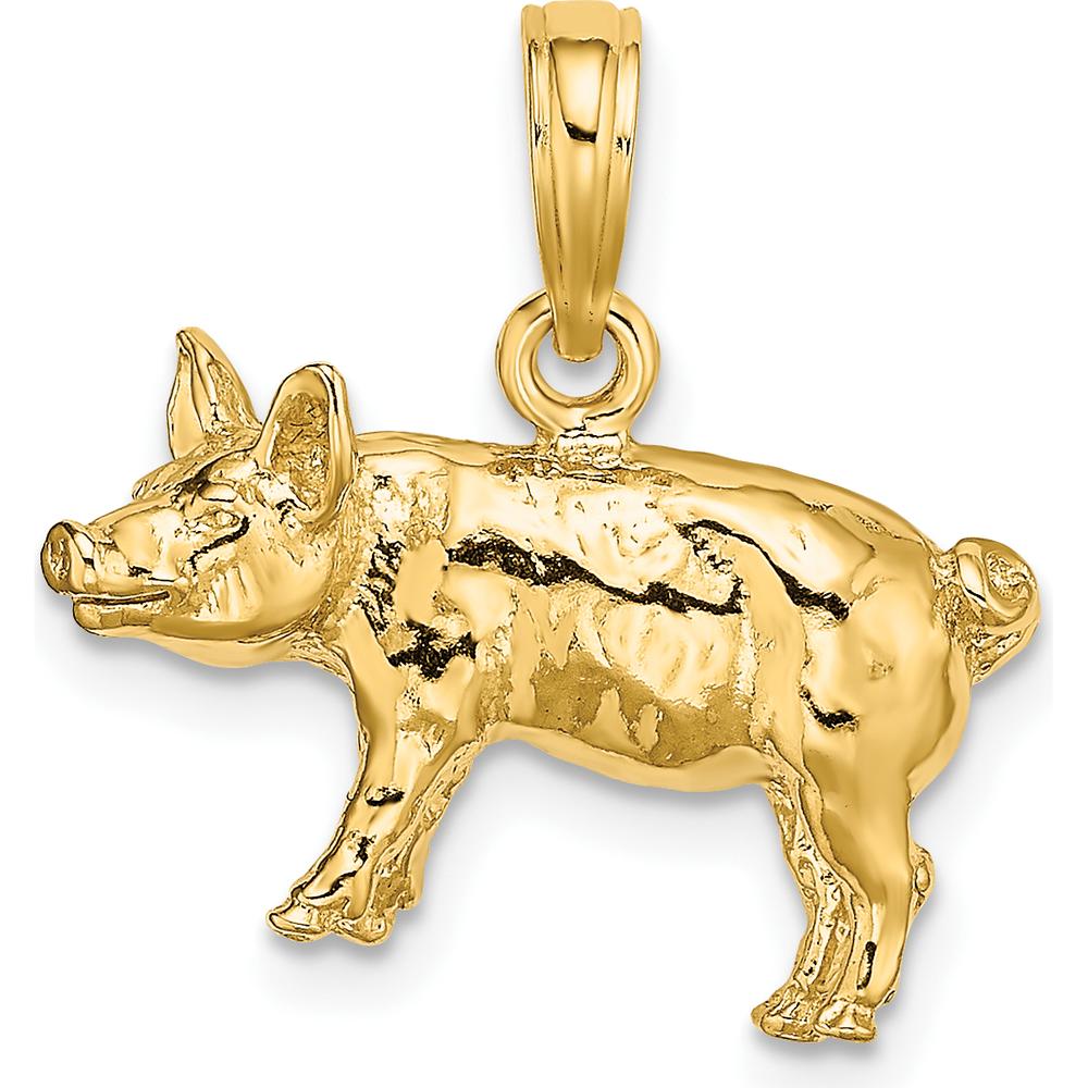 14K Yellow Gold 3D Textured Farm Pig Charm - Playful Country-Inspired Design by Oro Pregiato