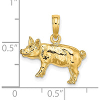 14K Yellow Gold 3D Textured Farm Pig Charm - Playful Country-Inspired Design by Oro Pregiato