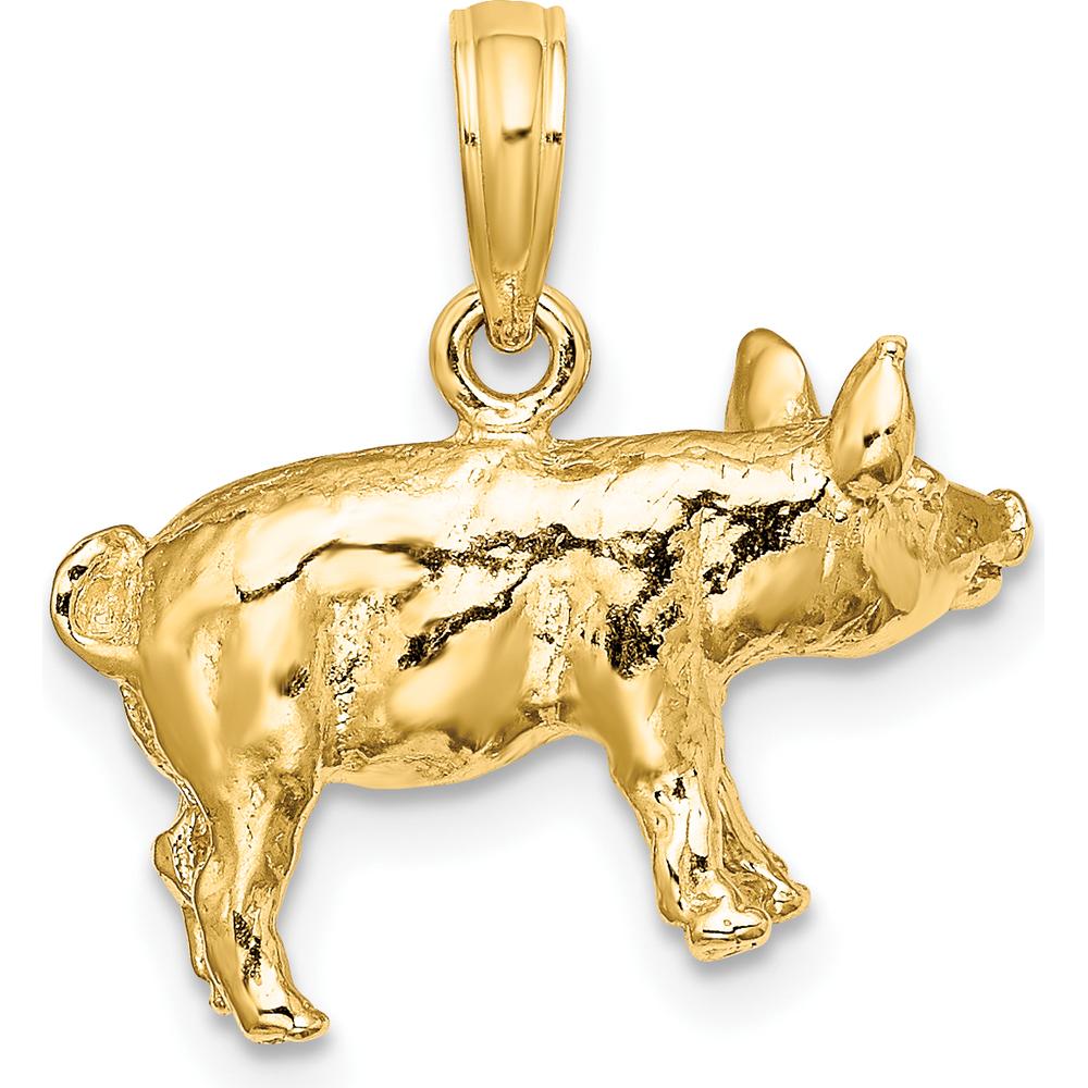 14K Yellow Gold 3D Textured Farm Pig Charm - Playful Country-Inspired Design by Oro Pregiato