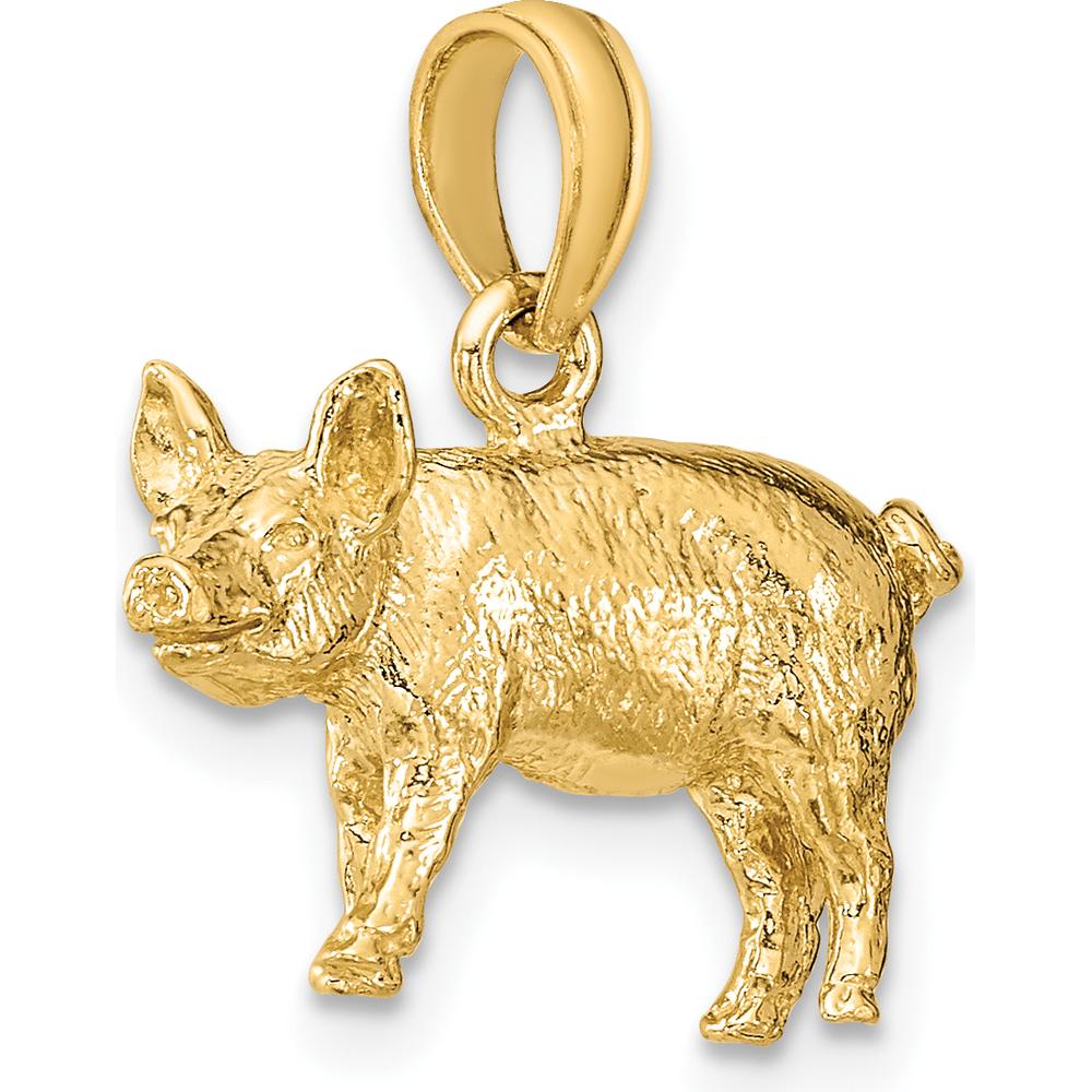 14K Yellow Gold 3D Textured Farm Pig Charm - Playful Country-Inspired Design by Oro Pregiato