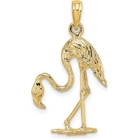 14K Yellow Gold 3D Textured Flamingo Charm Pendant - 28mm Length by Oro Pregiato