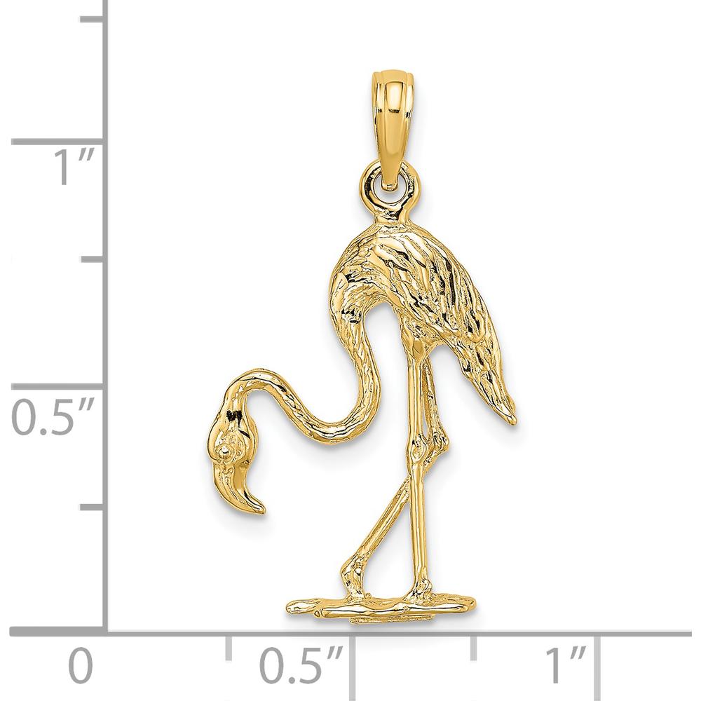 14K Yellow Gold 3D Textured Flamingo Charm Pendant - 28mm Length by Oro Pregiato