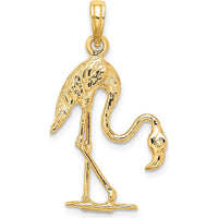 14K Yellow Gold 3D Textured Flamingo Charm Pendant - 28mm Length by Oro Pregiato