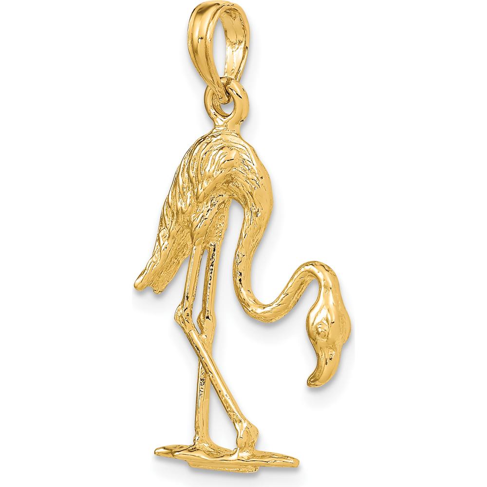 14K Yellow Gold 3D Textured Flamingo Charm Pendant - 28mm Length by Oro Pregiato