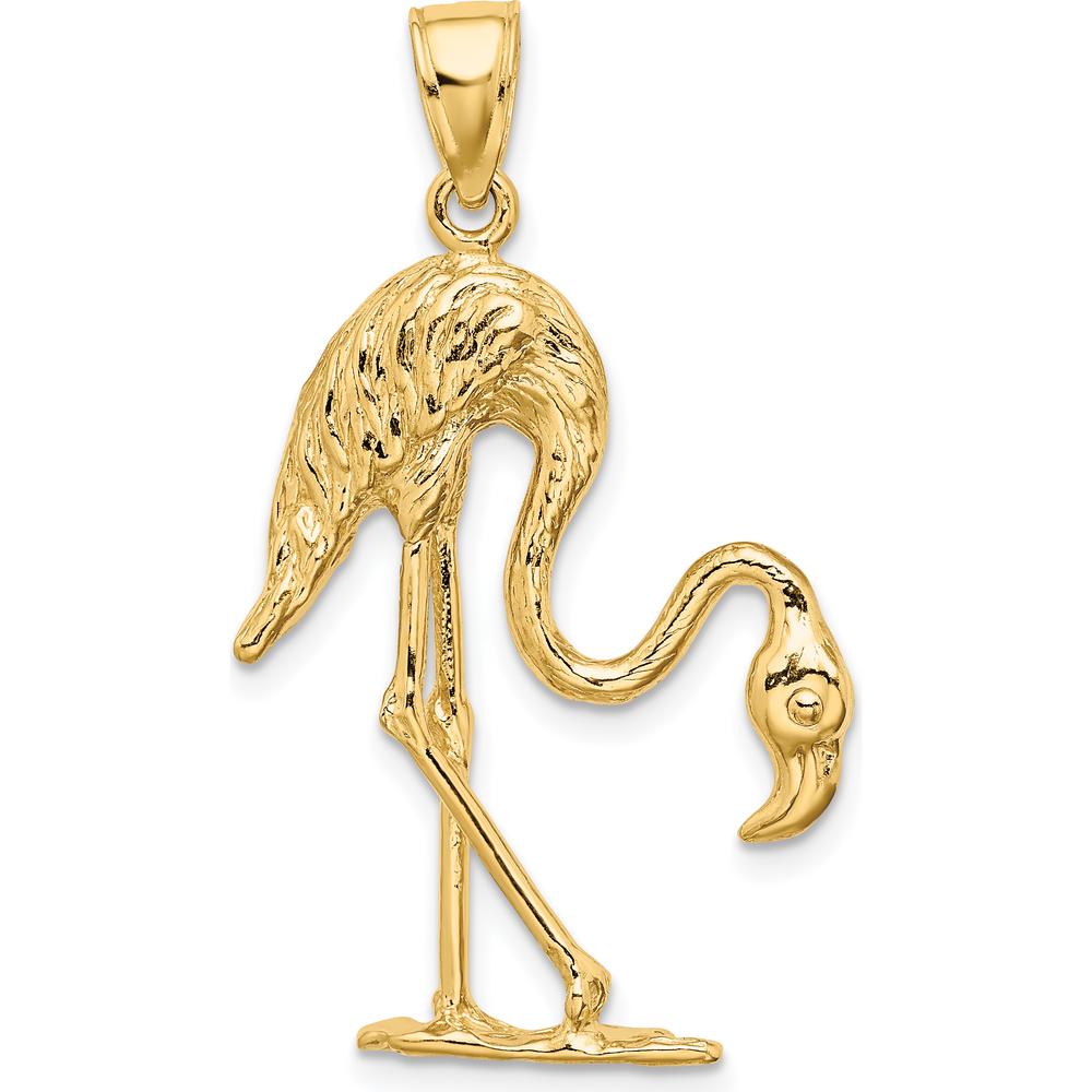 14K Yellow Gold 3D Textured Flamingo Charm Pendant by Oro Pregiato