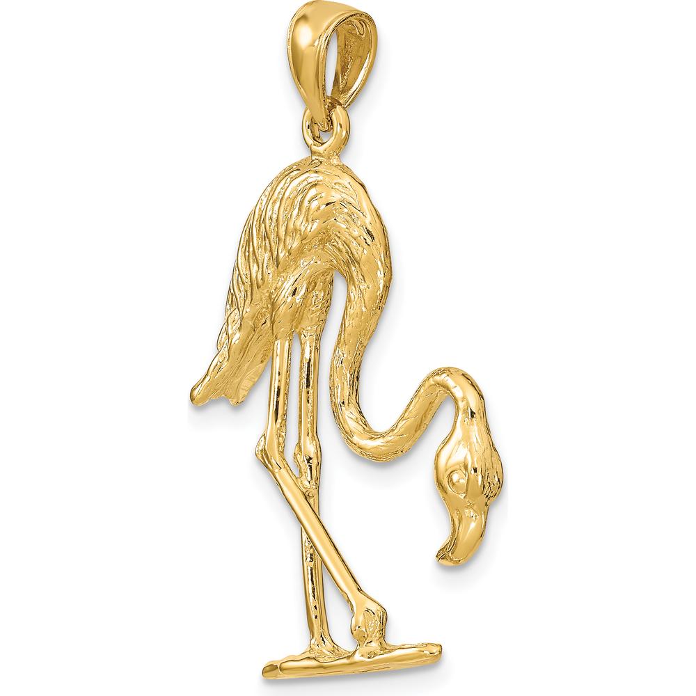 14K Yellow Gold 3D Textured Flamingo Charm Pendant by Oro Pregiato