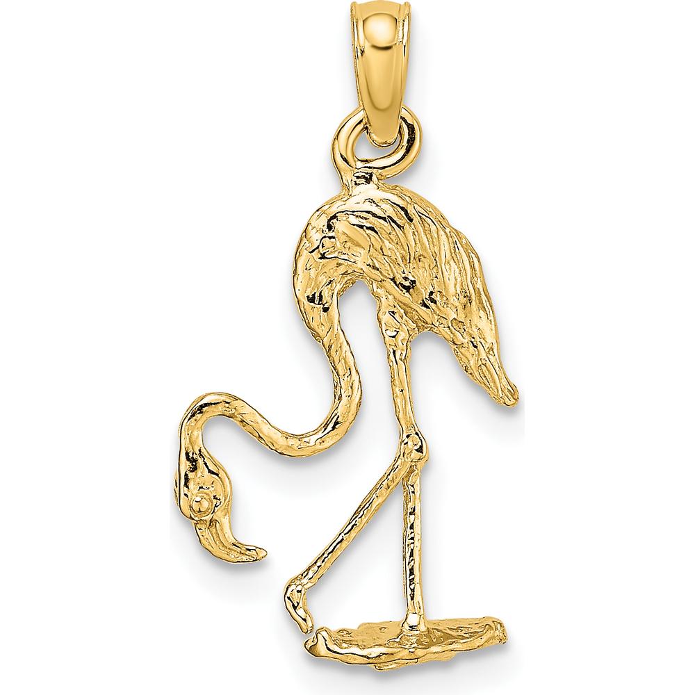 14K Yellow Gold 3D Textured Flamingo Charm Pendant - Nature-Inspired Wildlife Design by Oro Pregiato