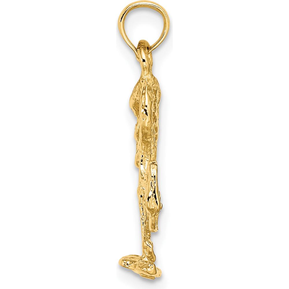 14K Yellow Gold 3D Textured Flamingo Charm Pendant - Nature-Inspired Wildlife Design by Oro Pregiato