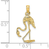 14K Yellow Gold 3D Textured Flamingo Charm Pendant - Nature-Inspired Wildlife Design by Oro Pregiato