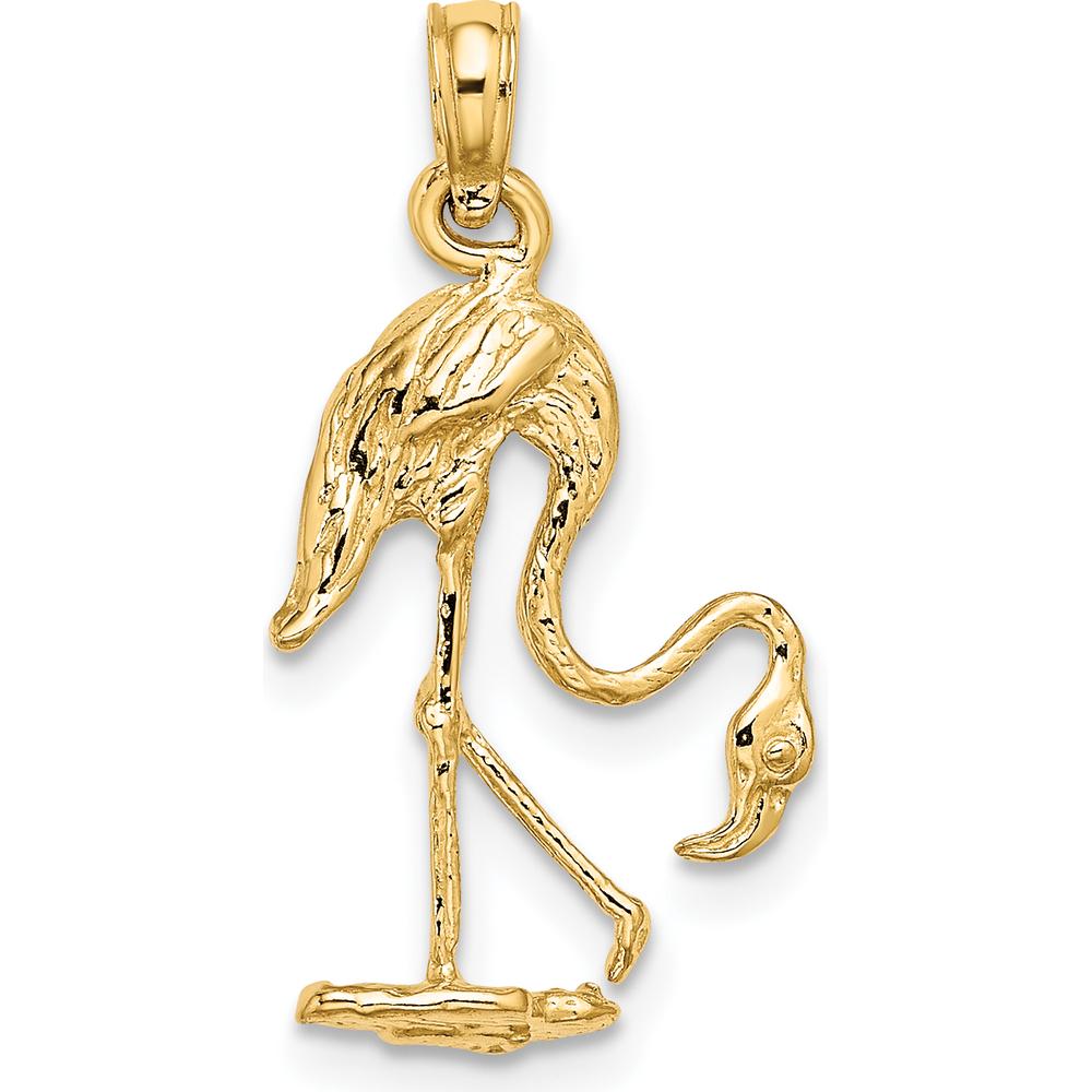 14K Yellow Gold 3D Textured Flamingo Charm Pendant - Nature-Inspired Wildlife Design by Oro Pregiato