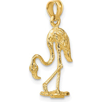 14K Yellow Gold 3D Textured Flamingo Charm Pendant - Nature-Inspired Wildlife Design by Oro Pregiato