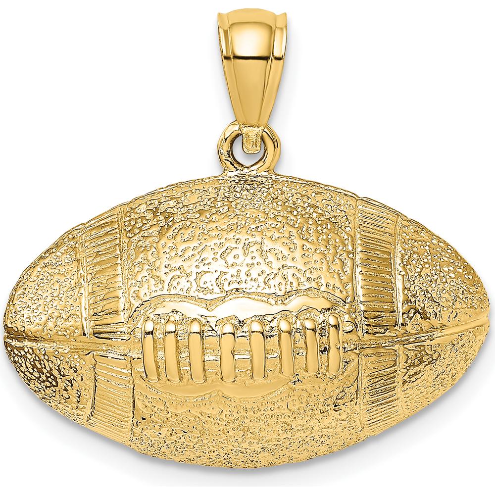 14K Yellow Gold 3D Textured Football Horizontal Pendant - Sports Jewelry by Oro Pregiato