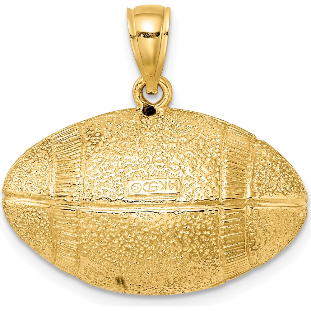 14K Yellow Gold 3D Textured Football Horizontal Pendant - Sports Jewelry by Oro Pregiato