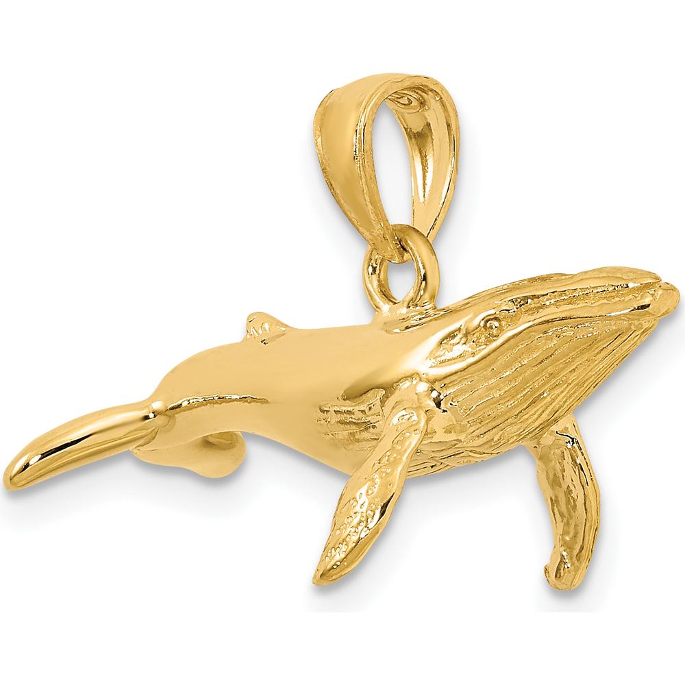 14K Yellow Gold 3D Textured Humpback Whale Charm - 32mm Width by Oro Pregiato