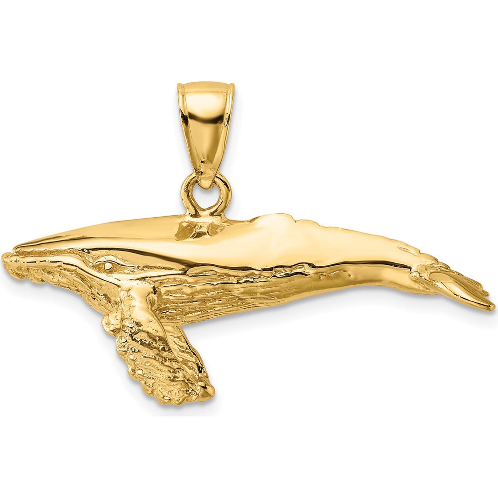 14K Yellow Gold 3D Textured Humpback Whale Charm Pendant by Oro Pregiato