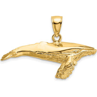 14K Yellow Gold 3D Textured Humpback Whale Charm Pendant by Oro Pregiato