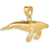 14K Yellow Gold 3D Textured Humpback Whale Charm Pendant by Oro Pregiato