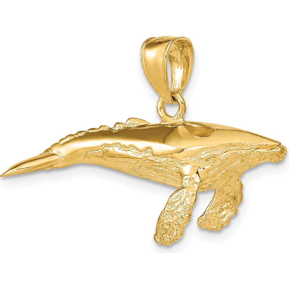 14K Yellow Gold 3D Textured Humpback Whale Charm Pendant by Oro Pregiato