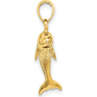 14K Yellow Gold 3D Textured Jumping Dolphin Charm - Polished Finish by Oro Pregiato