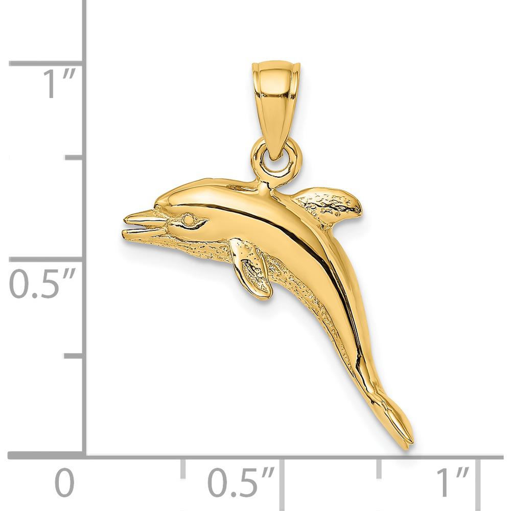 14K Yellow Gold 3D Textured Jumping Dolphin Charm - Polished Finish by Oro Pregiato
