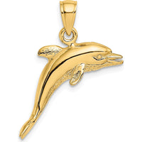 14K Yellow Gold 3D Textured Jumping Dolphin Charm - Polished Finish by Oro Pregiato