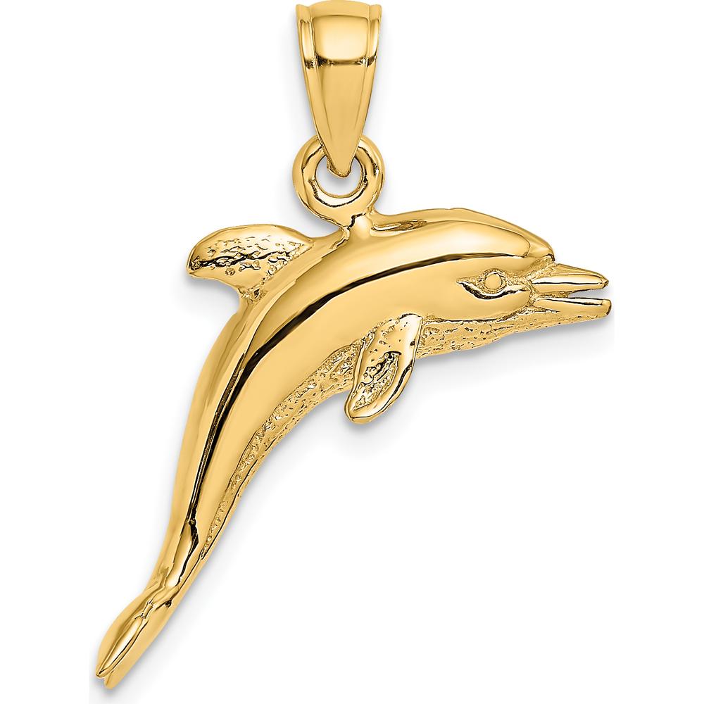 14K Yellow Gold 3D Textured Jumping Dolphin Charm - Polished Finish by Oro Pregiato