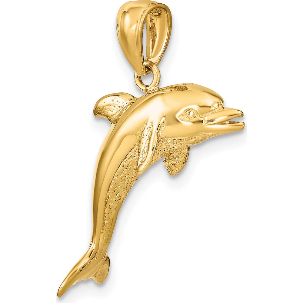 14K Yellow Gold 3D Textured Jumping Dolphin Charm - Polished Finish by Oro Pregiato