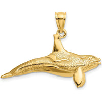 14K Yellow Gold 3D Textured Killer Whale Orca Charm - Ocean-Inspired Marine Life Jewelry by Oro Pregiato