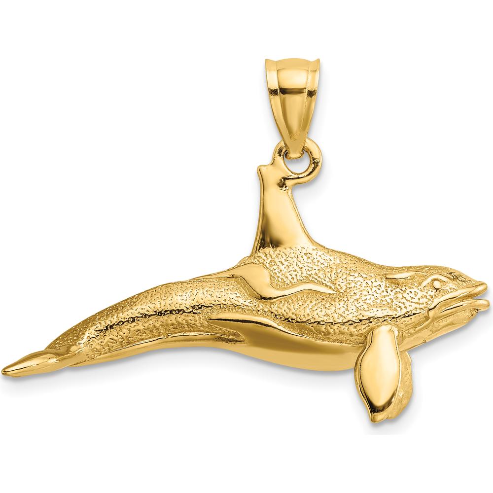 14K Yellow Gold 3D Textured Killer Whale Orca Charm - Ocean-Inspired Marine Life Jewelry by Oro Pregiato