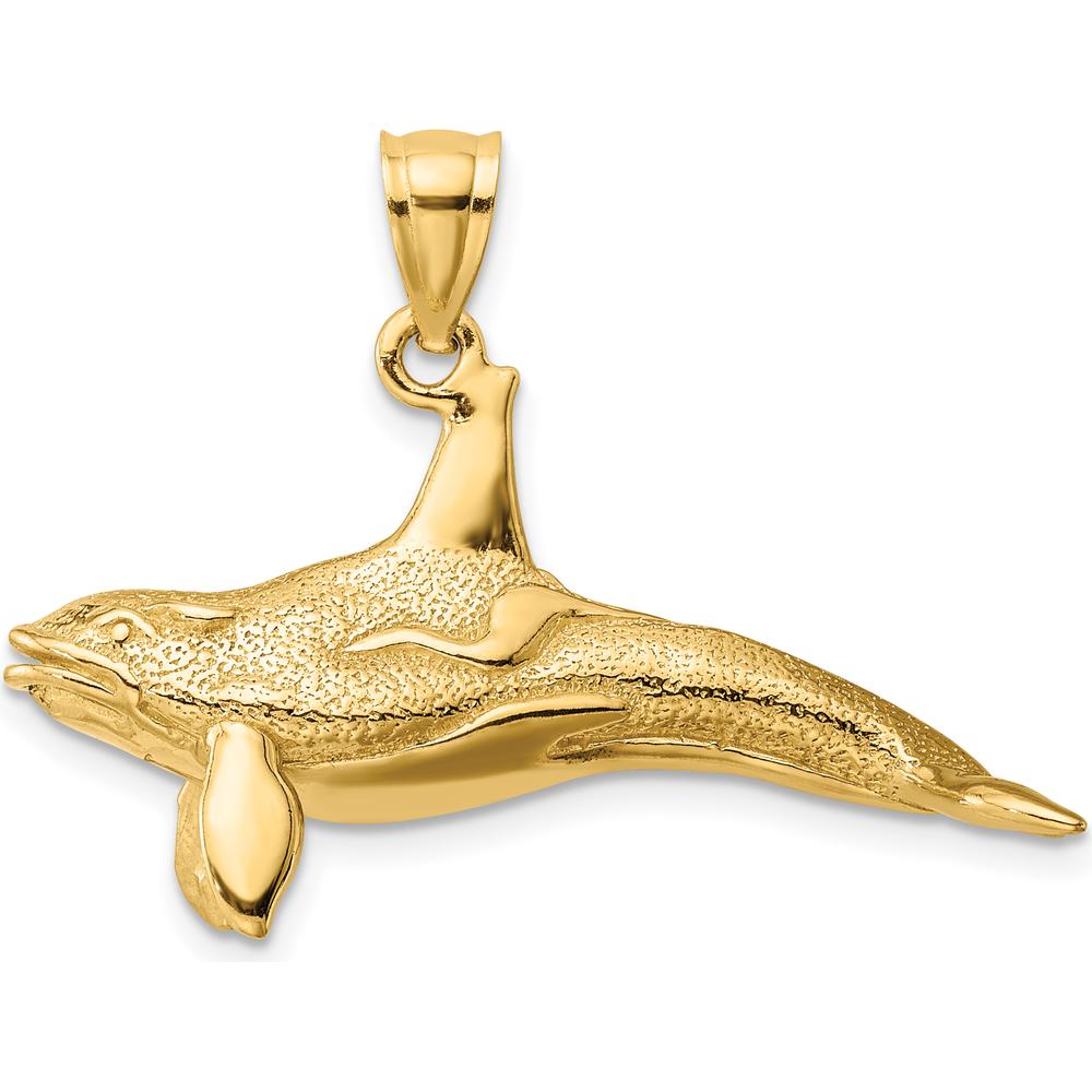 14K Yellow Gold 3D Textured Killer Whale Orca Charm - Ocean-Inspired Marine Life Jewelry by Oro Pregiato