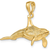 14K Yellow Gold 3D Textured Killer Whale Orca Charm - Ocean-Inspired Marine Life Jewelry by Oro Pregiato