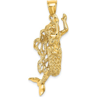 14K Yellow Gold 3D Textured Large Mermaid Charm - Unique Fantasy Pendant by Oro Pregiato