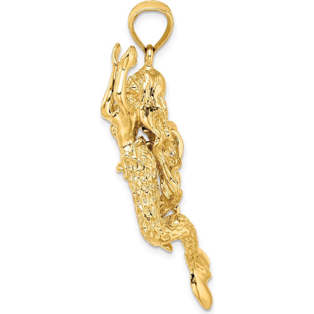 14K Yellow Gold 3D Textured Large Mermaid Charm - Unique Fantasy Pendant by Oro Pregiato