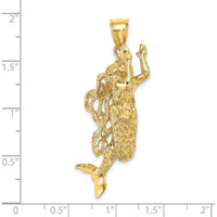 14K Yellow Gold 3D Textured Large Mermaid Charm - Unique Fantasy Pendant by Oro Pregiato