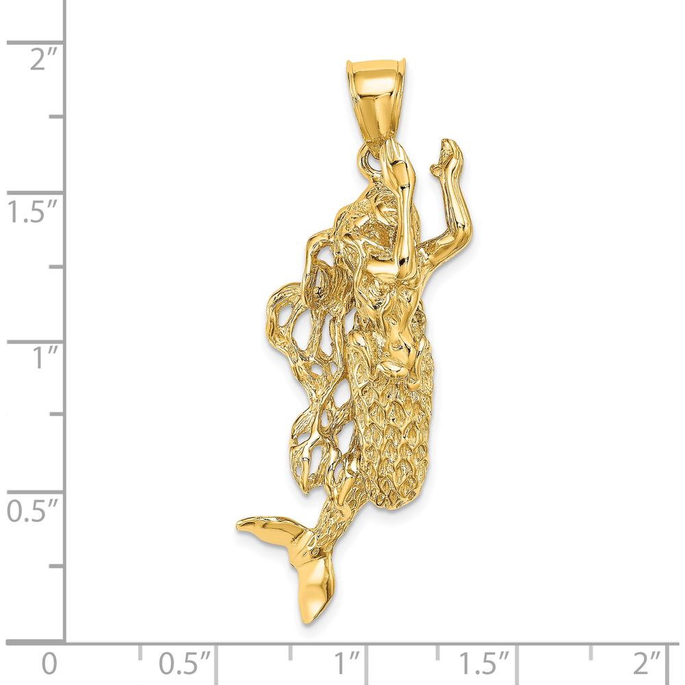 14K Yellow Gold 3D Textured Large Mermaid Charm - Unique Fantasy Pendant by Oro Pregiato